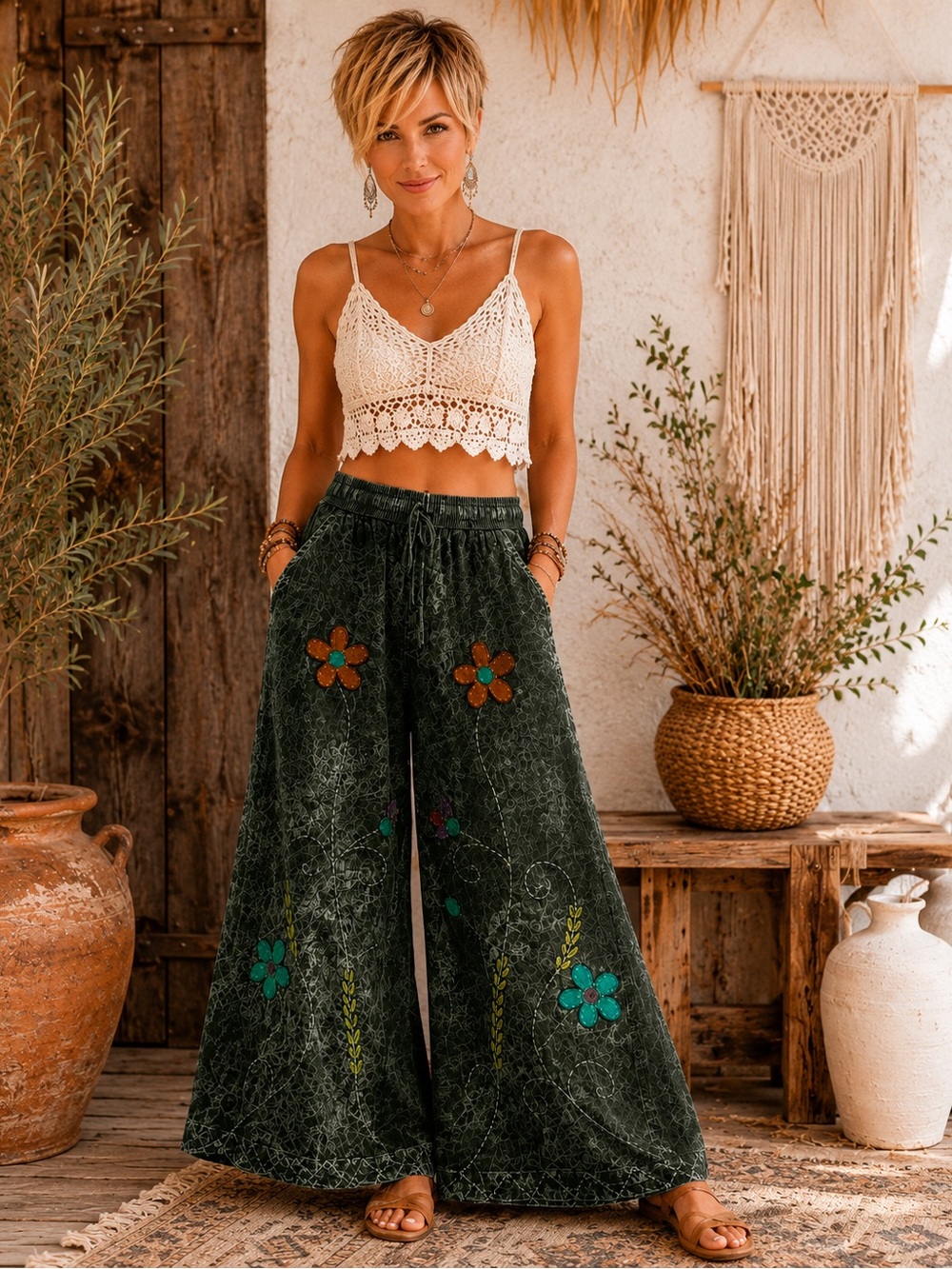 Rising International Wide Leg Pants - Floral Patchwork